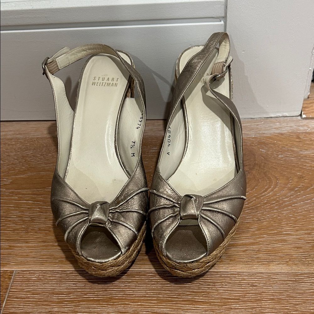 Stuart Weitzman Metallic Wedge Sandals, Size 7.5